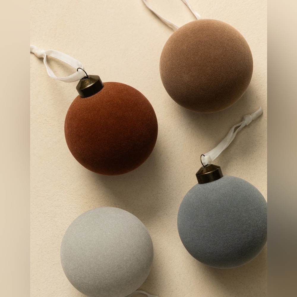 MCGEE & CO. 4” Assorted Flocked Baubles (Set of 4)
